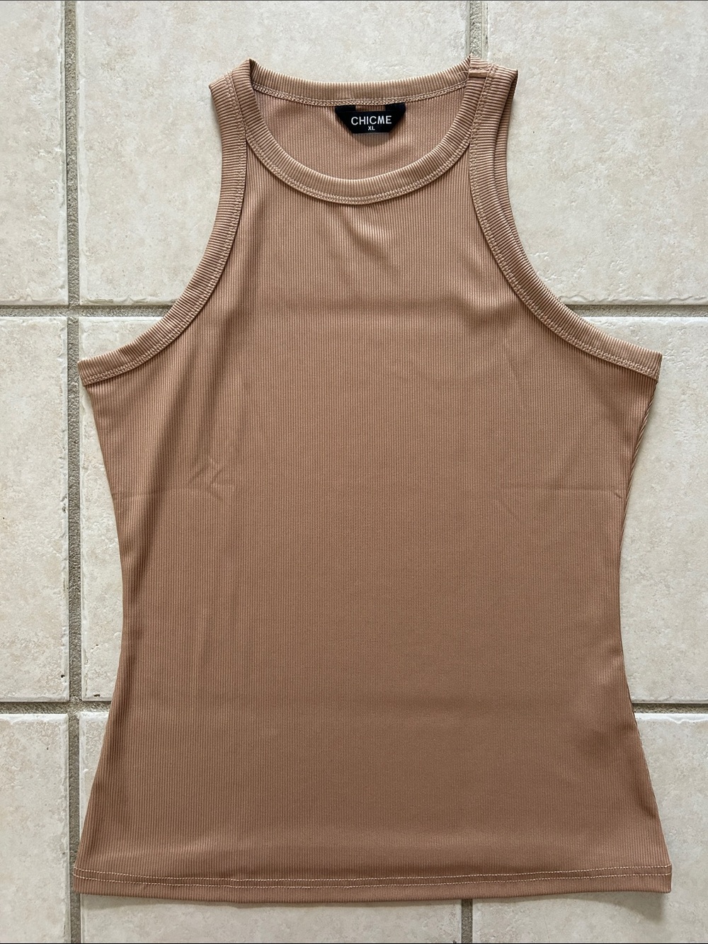 ChicMe Ribbed High-Neck Tank in Camel Brown